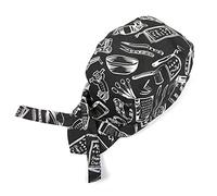 Traderplus Homme Femme Chapeau de chef de cuisine Traiteur Skull Cap ruban Cap Turban Fork Spoon