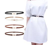 TRADERPLUS Lot de 4 ceintures fines élégantes pour femme, Faux Cuir avec boucle Décoration Ceinture pour Jeans Jupe Robe Pants Pantalon Décoration