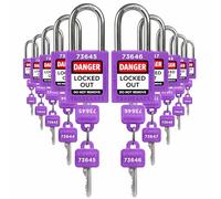 TRADESAFE Lot de 10 cadenas de sécurité à clé différente, 2 clés par serrure, violet, verrous de sécurité conformes à la sécurité pour verrouiller les étiquettes, marque et entreprise de sécurité industrielle