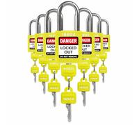 TRADESAFE Lot de 7 cadenas de sécurité à clé différente, 2 clés par serrure, jaune, conforme à la sécurité pour verrouiller les étiquettes, marque et entreprise de sécurité industrielle