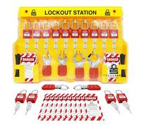 TRADESAFE Station d'étiquetage de verrouillage avec appareils Loto - Lot de 14 ensembles de verrouillage de sécurité, 6 moraillons, 40 étiquettes « Do Not Operate », panneau de kit d'étiquetage de