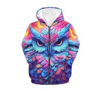 TradesForU Sweat à capuche à fermeture éclair avec poche motif animal pour garçons, décontracté, quotidien, pingouin, adolescent, Hibou original, M