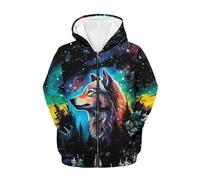 TradesForU Sweat à capuche pour enfant avec poches de 6 à 8 ans - Noir basket-ball rouge bleu flamme adolescente, Galaxie, loup, XL