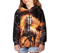 TradesForU Sweat à capuche tendance pour filles - Veste à fermeture éclair avec poches - Motif tournesol - Pour adolescentes, 0fire Horse, L