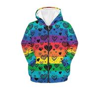 TradesForU Sweat à capuche zippé pour enfants avec poches de 6 à 8 ans - Noir basketball rouge bleu flamme adolescente, Motif cœur arc-en-ciel, S