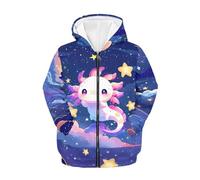 TradesForU Sweat à capuche zippé pour enfants avec poches de 6 à 8 ans - Noir basketball rouge bleu flamme adolescente, Axolotl Stars, S