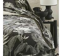 Tradilinge - Drap Plat en Satin aux Feuilles Tropicales Coton Gris Anthracite 280x325 cm