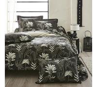 Tradilinge - Housse de Couette en Satin aux Feuilles Tropicales Coton Ficelle 240 x 220 cm