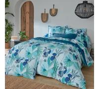 Tradilinge - Parure de Couette au Style tahitien Percale de Coton Bleu 260x240 cm
