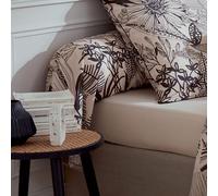 Tradilinge - Taie de traversin aux Impressions Noires Percale de Coton Beige 86x200 cm