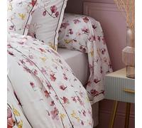 Tradilinge - Taie de traversin imprimée Fleurs et Oiseaux Percale de Coton/Coton Rose Clair 86x140 cm