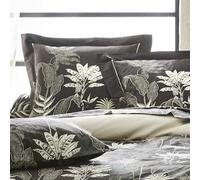 Tradilinge - Taie d'oreiller en Satin aux Feuilles Tropicales Coton Gris Anthracite 65x65 cm