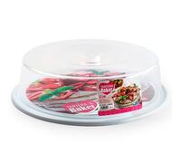 Tradineur - Boîte ronde en plastique, couvercle transparent, récipient pour transporter gâteaux, desserts, aliments, fabriquée en Espagne (base blanche, Ø 32 cm)