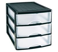 Tradineur - Commode de bureau - Fabriquée en Espagne - 3 tiroirs transparents - Tour de rangement, armoire, salle de bain, bureau - 26 x 27 x 35,5 cm - Couleur noire - Modèle aléatoire