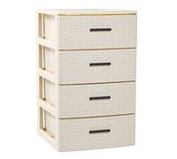 Tradineur - Commode de rangement en rotin en plastique - 4 tiroirs - Tour de rangement multi-usages, rangement auxiliaire, salle de bain, 61,5 x 36,5 x 36,5 cm, ivoire
