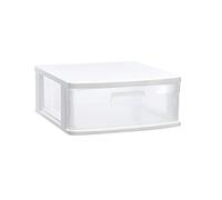Tradineur Commode sena 1 tiroir, plastique blanc, 17,5 x 39 x 40 cm, tiroir de rangement opaque, organisateur auxiliaire multi-usages, rangement bureau, armoire, salle de bain, bureau