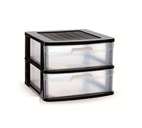 Tradineur Commode sena 2 tiroirs, plastique noir, 40 x 39 x 33,5 cm, tour de rangement, tiroirs opaques, organisateur auxiliaire multi-usages, rangement, chambre, salle de bain, bureau
