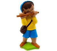Tradineur Figurine de flûtiste Naif pour crèche de Noël en durexine, personnage décoratif pour naissance, crèche, décoration artisanale, Noël, 8 x 4 x 2,5 cm