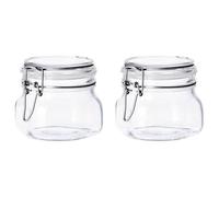 Tradineur Lot de 2 bocaux hermétiques en verre Primizie avec joint en caoutchouc, bocal multifonction pour conserves, légumes, pâtes, biscuits, 9,5 x 10,3 cm, 500 ml