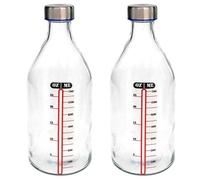 Tradineur Lot de 2 bouteilles doseuses en verre avec bouchon en acier, ligne de mesure et fermeture à vis, eau, lait, smoothies, jus, smoothies, sauces, réfrigérateur 1 litre