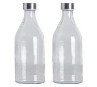 Tradineur Lot de 2 bouteilles en verre avec bouchon en acier, eau froide ou chaude, boissons, thé glacé, limonade, réfrigérateur, camping, 25,5 x 9,5 cm
