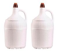 Tradineur Lot de 2 Garraphes en verre avec doublure en plastique Capacité 5 litres Bouteille pour le stockage et la conservation des boissons Ø 18 x 37 cm Blanc
