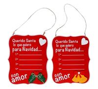 Tradineur - Lot de 2 tableaux suspendus pour vœux de Noël - Motif Cher Père Noël - Fabriqué en contreplaqué - Ornement Noël - 20 x 16,5 cm - Modèles aléatoires