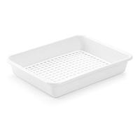 Tradineur Lot de 3 bacs réfrigérants de stockage avec grille, plastique, réutilisables, décongeler les aliments, fabriqué en Espagne, 35 x 27 x 6 cm - Blanc