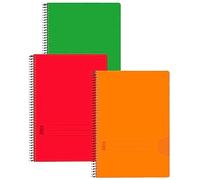 Tradineur - Lot de 3 cahiers A4 - Couverture en polypropylène et feuilles blanches - Reliure spirale - 80 feuilles - Format A4 - Couleurs aléatoires