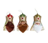 Tradineur Lot de 3 Pendentifs Roi Magicien avec Lumière, Polyester et Plastique Fonctionnement à Piles Décoration Ornement Noël 15 cm Modèles Aléatoires