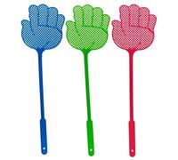 Tradineur Lot de 3 tapettes à mouches en plastique en forme de main, résistantes et durables, contrôle manuel des nuisibles, insectes, 42,5 x 11,5 cm, couleurs assorties
