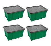 Tradineur Lot de 4 boîtes de rangement en plastique pour jouets, vêtements, couvertures, livres 16 l 21,5 x 39,6 x 29,6 cm Vert et gris