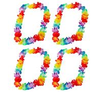 Tradineur Lot de 4 colliers de grandes fleurs hawaïennes multicolores Diamètre env. 32 cm Idéal pour les fêtes, le carnaval ou Halloween