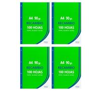 Tradineur Lot de 400 feuilles lignées A4 perforées avec marge, recharge feuilles mobiles pour classeur, 4 trous, papier 90 g, fournitures scolaires, bureau, modèle aléatoire