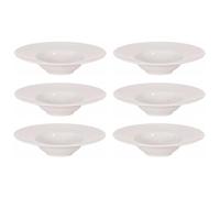 Tradineur Lot de 6 assiettes creuses en céramique pour risotto, modèle Bari, vaisselle, pâtes, couvercles, brochettes, desserts, cuisine, passent au micro-ondes et au lave-vaisselle (ivoire, Ø 25 cm)
