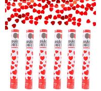 Tradineur Lot de 6 canons à confettis à air comprimé, popper, cracker à confettis, anniversaire, mariage, fête, célébration (Cœurs - 40 cm)