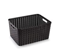 Tradineur Panier en rotin n°5 en plastique, rangement pour vêtements, produits de nettoyage, 18 l, 19 x 38,5 x 28,5 cm, couleur wengé