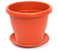 Tradineur Pot de fleurs avec assiette méditerranéenne 50 cm de diamètre idéal pour l'intérieur et l'extérieur Jardinière haute avec trous pour drainer l'eau Marron