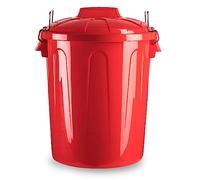 Tradineur - Poubelle en plastique - Inclut couvercle et poignées métalliques - Fabriqué en Espagne - Conteneur de déchets - Capacité de 7 litres - 30,2 x 23 x 23 cm - Couleur Rouge.
