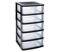 Tradineur Sena Commode de rangement avec 5 tiroirs opaques, plastique, tour de rangement multi-usages, maison, 81 x 40 x 39 cm, noir