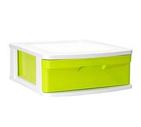 Tradineur Sena Commode en plastique, 1 tiroir multicolore, multifonction, rangement, école, maison, fabriquée en Espagne (blanc, tiroirs couleur aléatoire, 17 x 40 x 39 cm)