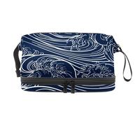Tradition Japonaise Waves Trousse Cosmétique Double Couche pour Femmes et Filles Voyage Trousse de Toilette Maquillage Pratique Pochette Organisateur Sac avec Compartiment Brosse, multicolore,