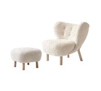 &Tradition Little Petra VB1 Fauteuil Peau de Mouton Clair de Lune/Chêne Huilé Blanc, ATD1 Puf Inclus
