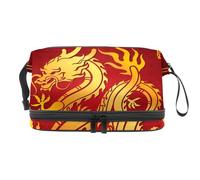 Tradition Trousse de toilette double couche Motif dragon chinois pour femme et fille Trousse de toilette de voyage Trousse de maquillage pratique avec compartiment à brosse, multicolore, 27x15x14