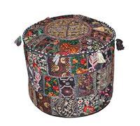 Traditional Decorative Ottoman Comfortable Floor Cushion Cover Foot Stool Cover Embellished With Embroidery & Patchwork, 46 X 33 Cm by Marubhumi