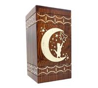 Traditional HANDICRAFTS Urne funéraire en bois pour cendres Motif chat et lune Blanc Gravure personnalisable