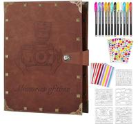 Traditional Scrapbooking Photo Album,60 Pages Memory Photo Book Kit,12 Colours Marker Pens And 9 Sheets Sticker Stickers,Diy Handmade Album Craft Paper