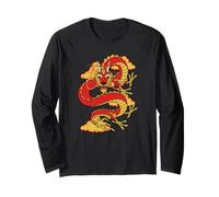 Traditional Zodiac Lucky Red Oriental Chinese Dragon Manche Longue
