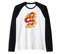 Traditional Zodiac Lucky Red Oriental Chinese Dragon Manche Raglan
