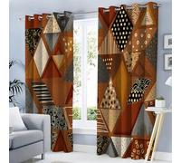 Traditionnel Lot de 2 Rideaux Occultants pour Salon et Chambre, Géométrique Lignes Motifs Rideaux Thermique Isolant Anti Froid, 140L X 225H cm, Rideau avec Œillets, Terreux